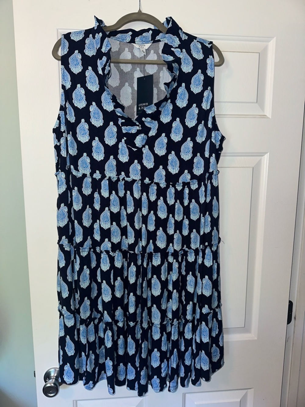 Crown & Ivy Navy Dress with Light Blue Paisley Accents